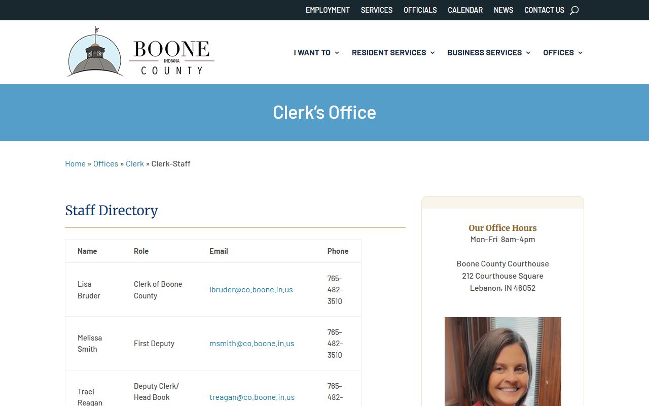 Boone County County Clerk staff directory for court records