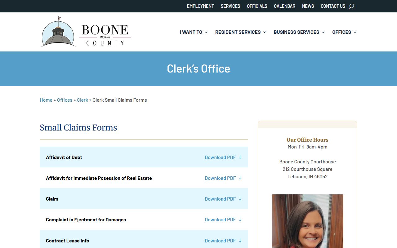 Boone County County Clerk small claims forms for court records