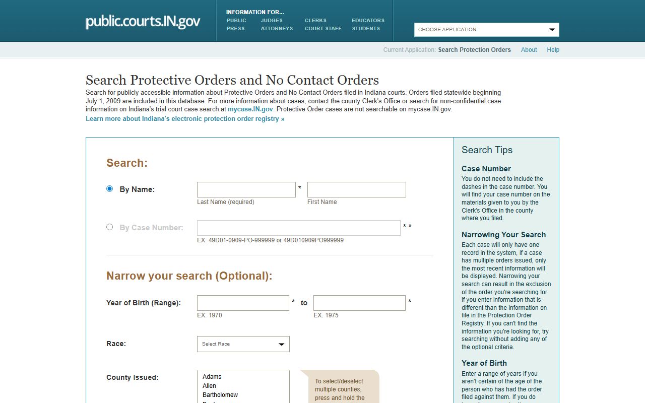 Boone County court records Indiana protection order search