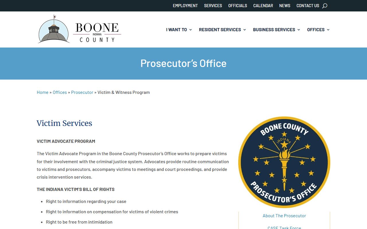 Boone County criminal court records victim witness program