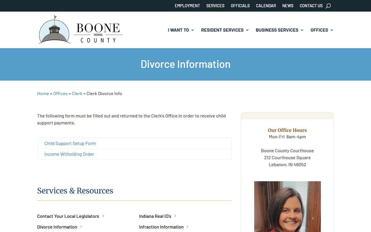 Boone County divorce records clerk information page