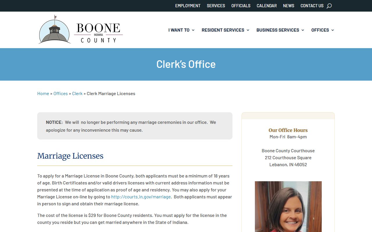 Boone County marriage records license fee and validity information