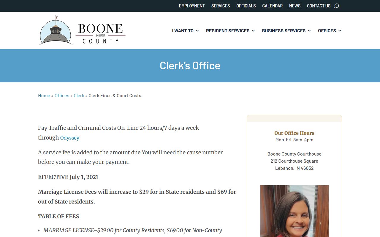Boone County probate records filing and certified copy fees
