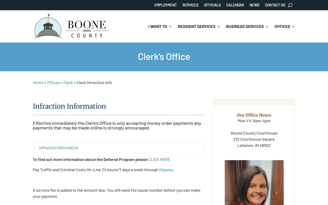 Boone County traffic court records clerk infraction information