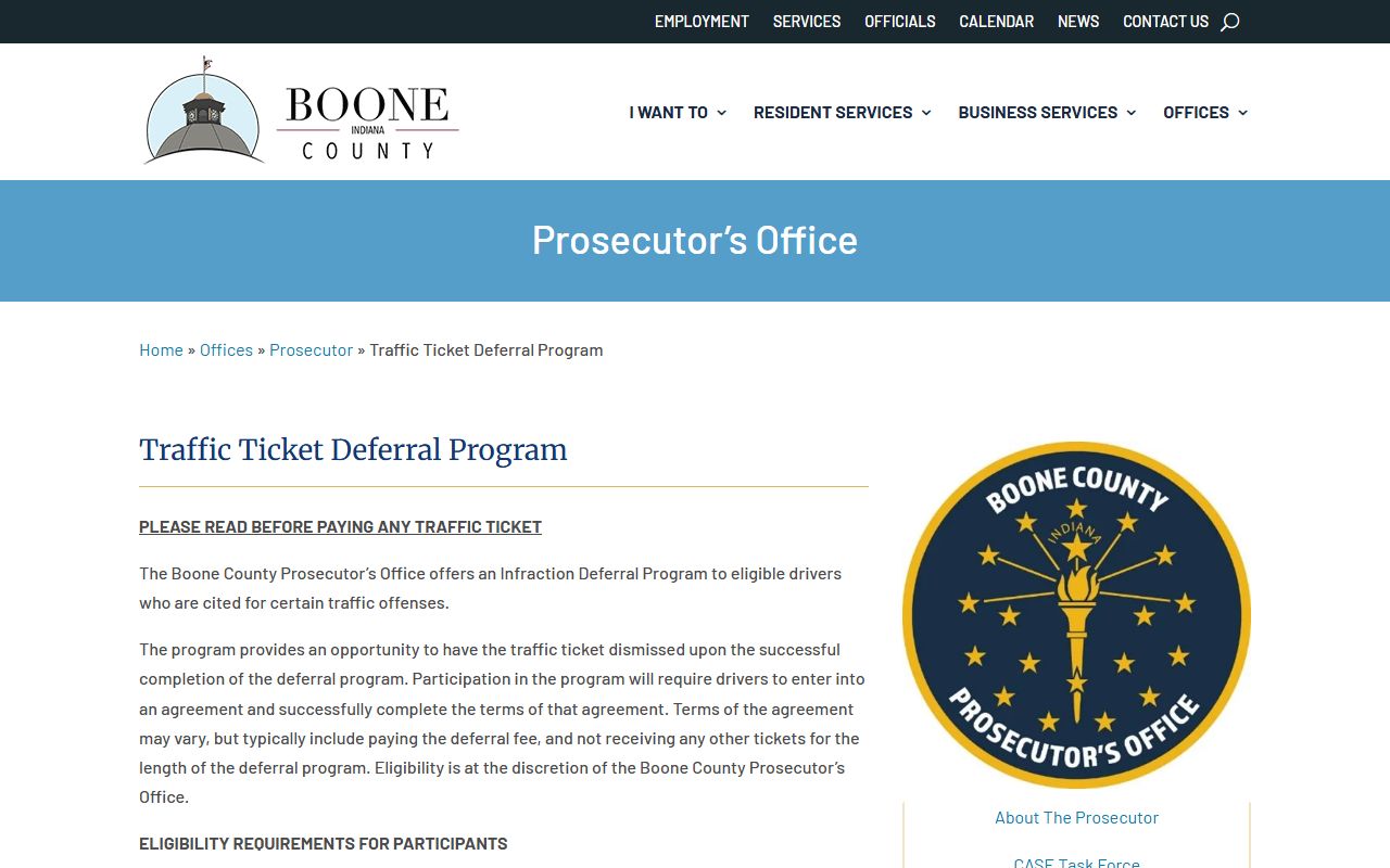 Boone County traffic court records prosecutor deferral program