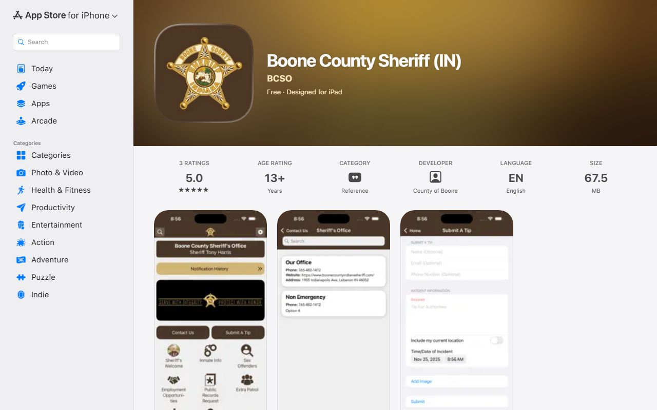 Boone County warrant records sheriff iOS app